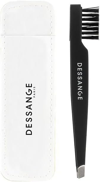 DESSANGE – Pince a Epiler – Brosse a Sourcil – Utilisation 2 en 1 – Pochette de rangement – Pince a Epiler Biseauté – Poils Courts – Accessoire Beauté