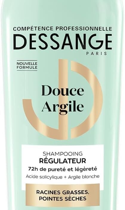 DESSANGE – Shampoing Régulateur Douce Argile – Formule Enrichie En Acide Salicylique & Argile Blanche – Purifie Les Racines & Adoucit Les Pointes – Racines Grasses & Pointes Sèches – 280ml