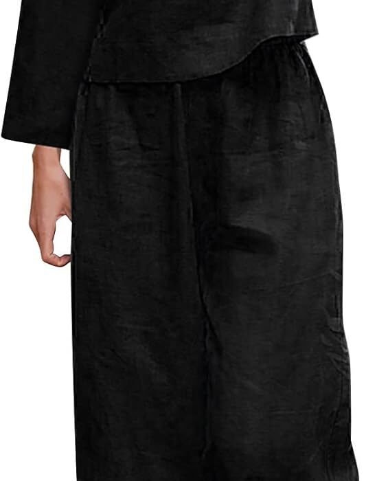 Generisch Women Cotton Linen Petticoat Comfortable Short Sleeve Long Pants Solid Color Mesh Women