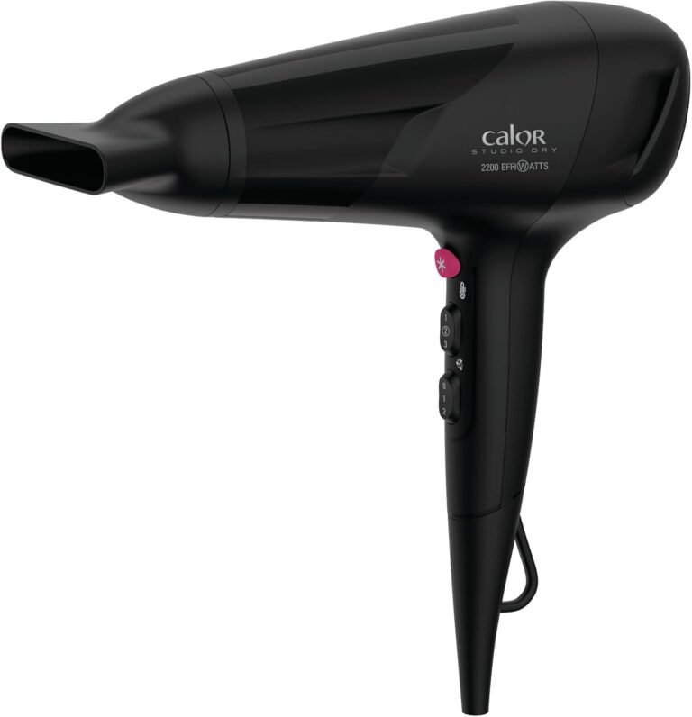 Calor Studio Dry Hair Dryer, Effiwatts Technology for Reduced Power Consumption, 6 Speed/Temperature Settings, Concentrator, Fresh Air Touch, Removable Rear Grille CV5803C0