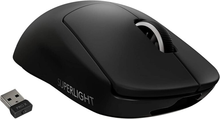 Logitech G PRO X SUPERLIGHT Wireless Gaming Mouse, 25K Hero Gaming Sensor, 25600 DPI, Ultra-Light with 63g, 5 Programmable Buttons, Long-Life Battery, PC/Mac – Black