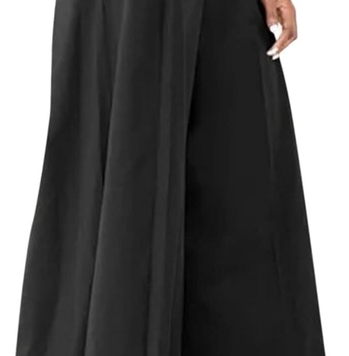 Pantalon palazzo pour femme – Imprimé – Coupe courte – Coton et lin – Pantalon baggy confortable avec poches – Tendance – Élégant – Fête – Taille haute – Jambe large – Pantalon bootcut pour femme