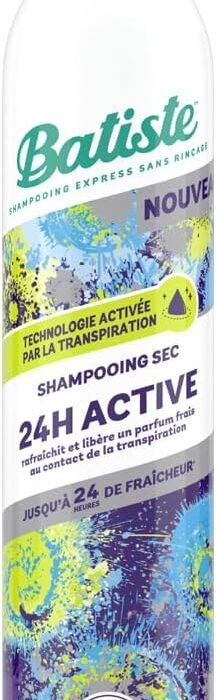 Batiste Dry Shampoo, 24 Hour Active, Refreshes Hair and Provides Volume, In Contact with Sweat, Fragrance of Freshness for 24 Hours, Absorbs Excess Sebum, No Residue, No Rinse, 200 ml