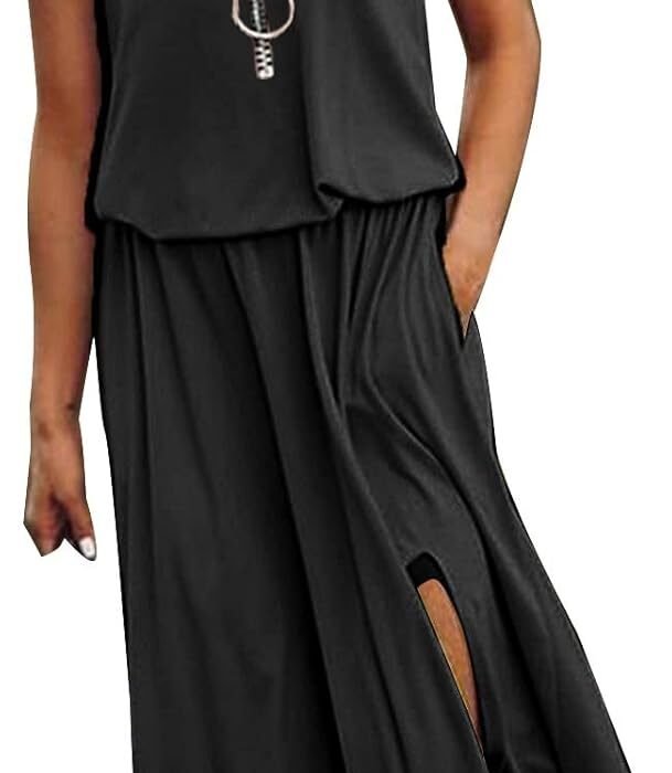 NNGOTD Femme Robe Pull Licou Wrap Maxi Longue Robe Florale découpée smockée ajustée Taille Plage Vacances Robe Maxi Longueur Robe Noire Femme Chic
