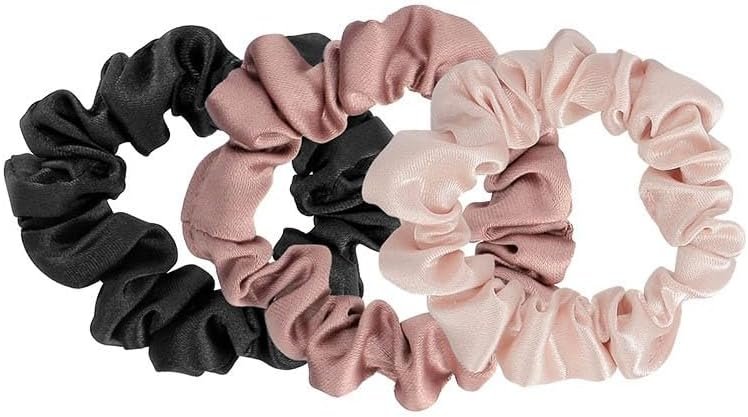 DESSANGE – Set of 3 Satin Hair Elastics – 3 Colours – Black – Pink – No Breakage – No Metal – Soft – Long Lasting Tie – Hair Accessory