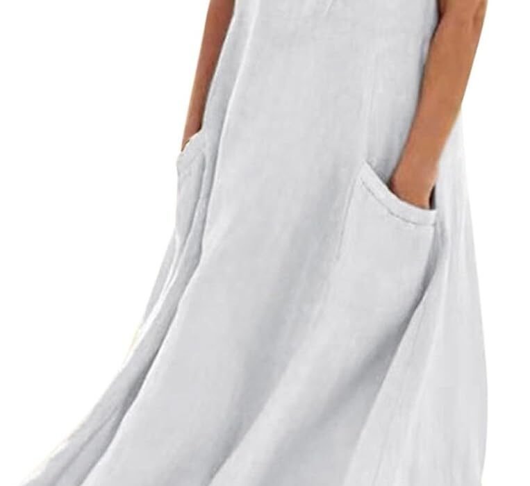 Generisch Women Summer Maxi Dress 2022 Fashion Casual Sleeveless Party Dress with Pocket Loose Dress Tank Top Maxi Dress Satin Dress for Women Sexy