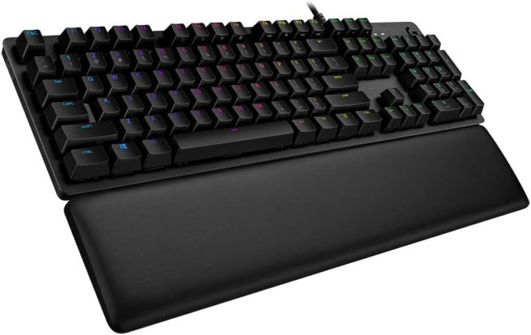 Logitech G 513 Mechanical Gamer Keyboard with Wrist Rest, RGB Lighting, Touch Switches GX Brown, Aluminium Alloy 5052, Customizable, USB Relay, French AZERTY – Black