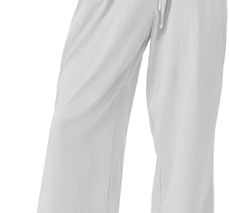 Chanpning Pantalon Femme Chic Et Elegant Fluide Eté Léger Décontractée en Lin Casual Mode Confortable Grande Taille Pantalons Large Élastique Couleur Unie Plage Jogging Pants avec Poches