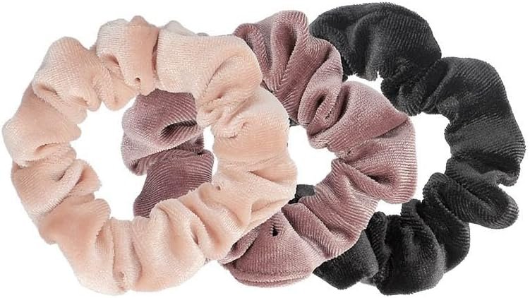 Dessange – 3 Textured Fabric Scrunchies – Velvet – 3 Colors – Pink/Ash Pink/Black – Ponytail Scrunchie – Bun – Hair Accessories, Multicolored