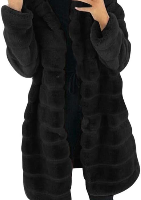 Générique Women’s Faux Fur Coat Autumn Winter Warm Fleece Zip Up Hooded Jacket Fluffy Shaggy Overcoat, Women’s Reversible Faux Fur Jacket with Fur Collar