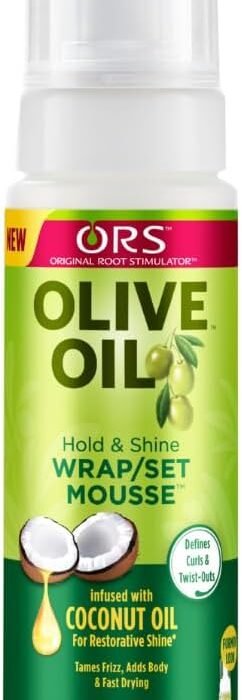 ORS Olive Oil Hold & Shine Hair Mousse 207 ml – With Collagen, Panthenol & Olive Oil for Healthy, Moisturized & Shiny Hair, Long Lasting Without Weighing