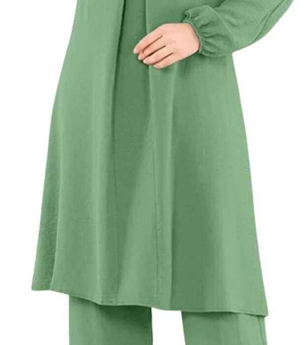 Women’s Muslim 2-Piece Prayer Set, Ethnic Clothing, Chic and Elegant Long Sleeve Shirt Knee Length with Wide Leg Trousers, Solid Colour, Fashion Costumes