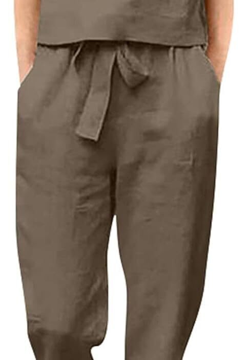 Combinaison Femme Complète Coton et Lin d’Été Ensembles de Pantalons Deux Pièces Décontracté Complet Élégant Mode Manches Courtes Chemise et Pantalon Long Vêtements Grande Taille Confortable