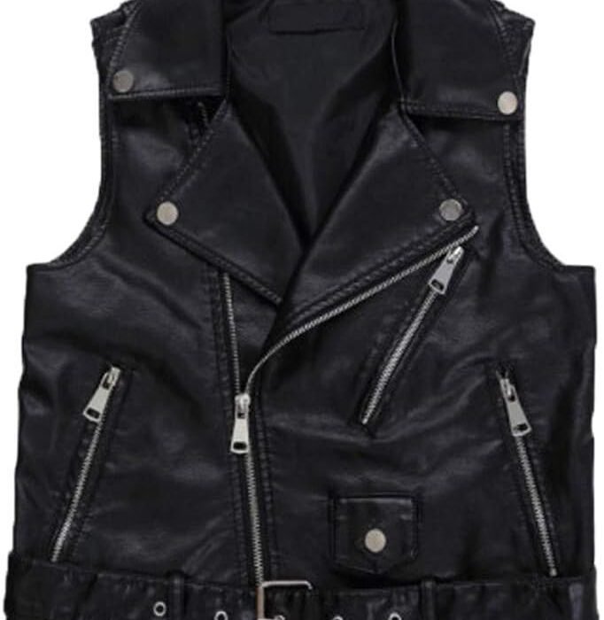 Veste en Cuir Femme Noir Grande Taille sans Manche Lâche Zippé Veste de Moto Vintage Mode Chic Casual Confortable Simili Cuir Motard Gilet Blouson Automne Hiver Aviateur Jacket