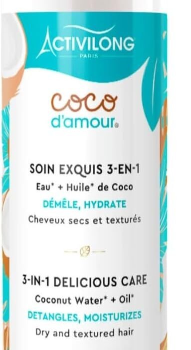 ACTIVILONG – Soin Exquis 3-En-1 Coco D’Amour – Cheveux Secs Et Texturés – Démêle Et Nourrit – 97% D’Ingrédients Naturels – Testé Et Approuvé Par Un Jury De Consommateurs – Made in France – 250ml