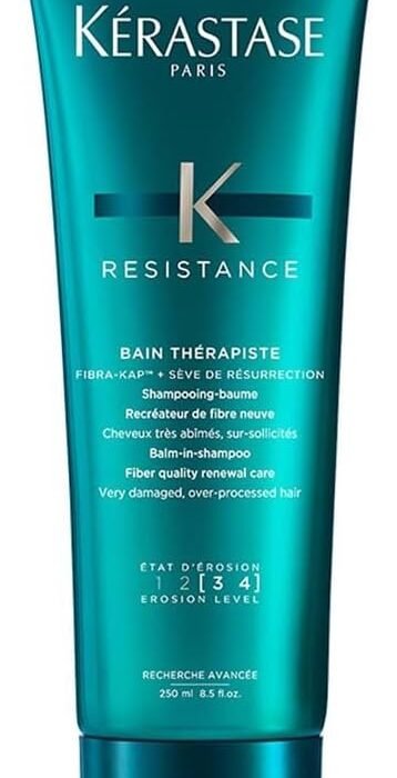 KÉRASTASE Resistance – Therapist Bath – Shampoo and Balm – New Fibre – Repairs & Strengthens – FIBRA-KAP™ Technology & Resurrection Sap – Very Damaged Hair – 250 ml