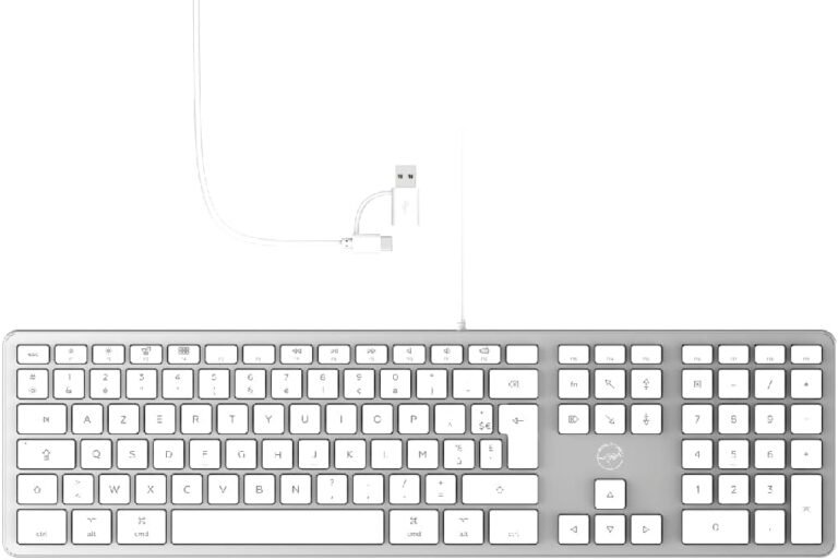 Mobility Lab USB French AZERTY Wired Keyboard for Mac – White and Silver