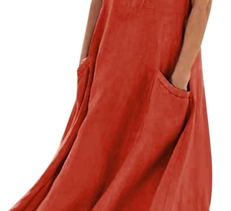 Generisch Robe sexy pour femme 2022 – Mode décontractée – Robe festive sans manches avec poche – Robe ample – Robe maxi – Robe d’été avec poches