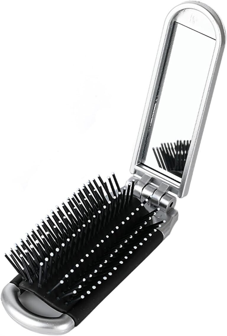 YPYMOD Travel Hair Brush with Folding Mirror, Pocket Size, Pocket Mirror, Folding Hair Brush for Gym, Travel, Handbag, Swimming (Silver?