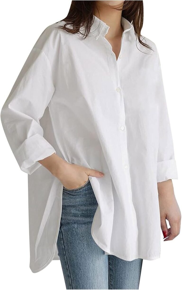 DeaAmyGline White Shirt for Women, Loose Blouse Large Size Blue Shirt Women Casual Long Sleeve Solid Color Shirt Large Size for Women Elegant Black Shirt