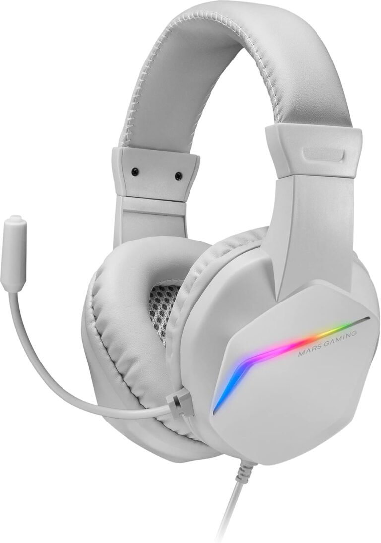 Mars Gaming MH122, FRGB Over Ear Gaming Headset with Microphone, HiFi Sound, Sound Cancellation, Ultra Light, PS4 PS5 Xbox Switch 2 Tablet Windows Mac, White