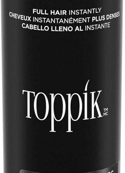TOPPIK Fibres Capillaires Densifiantes à base de Kératine, Noir – Cheveux à l’Aspect Naturellement plus Epais – Pour densifier Racines, Ligne Frontale, Barbe, Calvitie