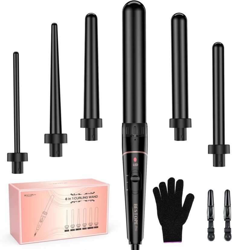 Curling Iron Set with Different Attachments BESTOPE PRO 6 in 1 Curling Iron Set Large and Small Curling Curling Iron Set Ceramic Wave Iron with Gloves