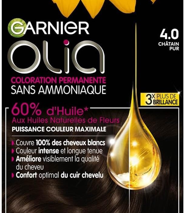 Garnier Olia Permanent Hair Colour – Ammonia-Free – Natural Flower Oils – Pure Brown (4.0)