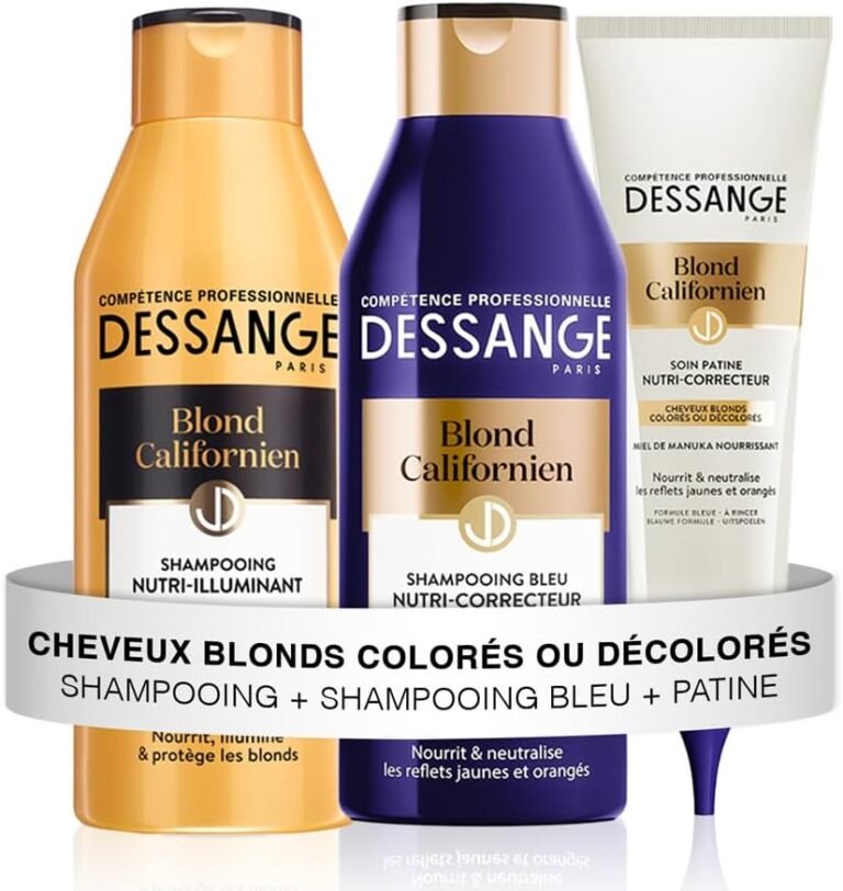 DESSANGE – Californian Blonde Set – Nutri-Illuminating Shampoo + Blue Shampoo + Patina Care – Nourishes & Neutralises Reflections – For Blond, Colored or Bleached Hair