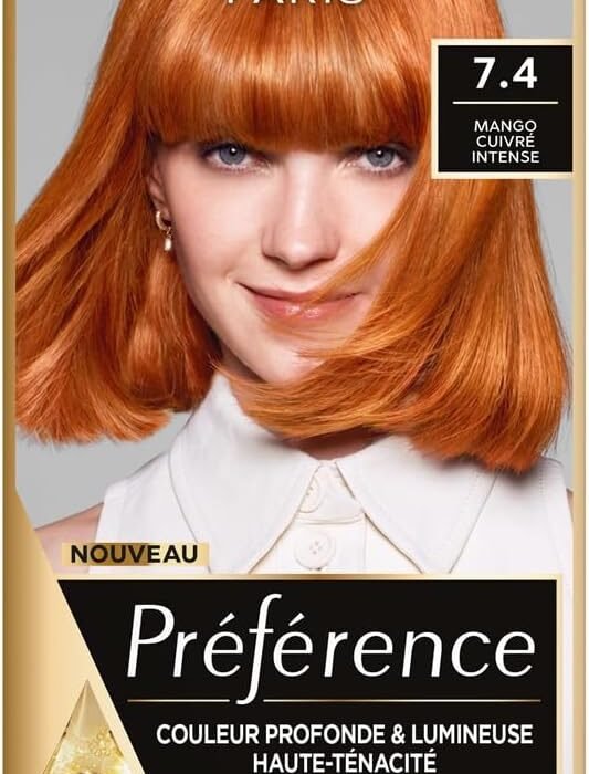 L’ORÉAL PARIS – Permanent hair colour – Long lasting & bright – 100% coverage of white hair – Preference – Shade: Dublin Mango (7.4), Intense copper