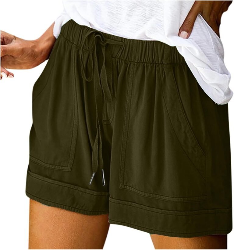 RLEHJN Shorts and Bermuda Shorts Women’s Sports Shorts Cotton Casual Women Summer High Waist Drawstring Lightweight Beach Shorts with Pockets Comfortable Short Pants Large Size Cheap