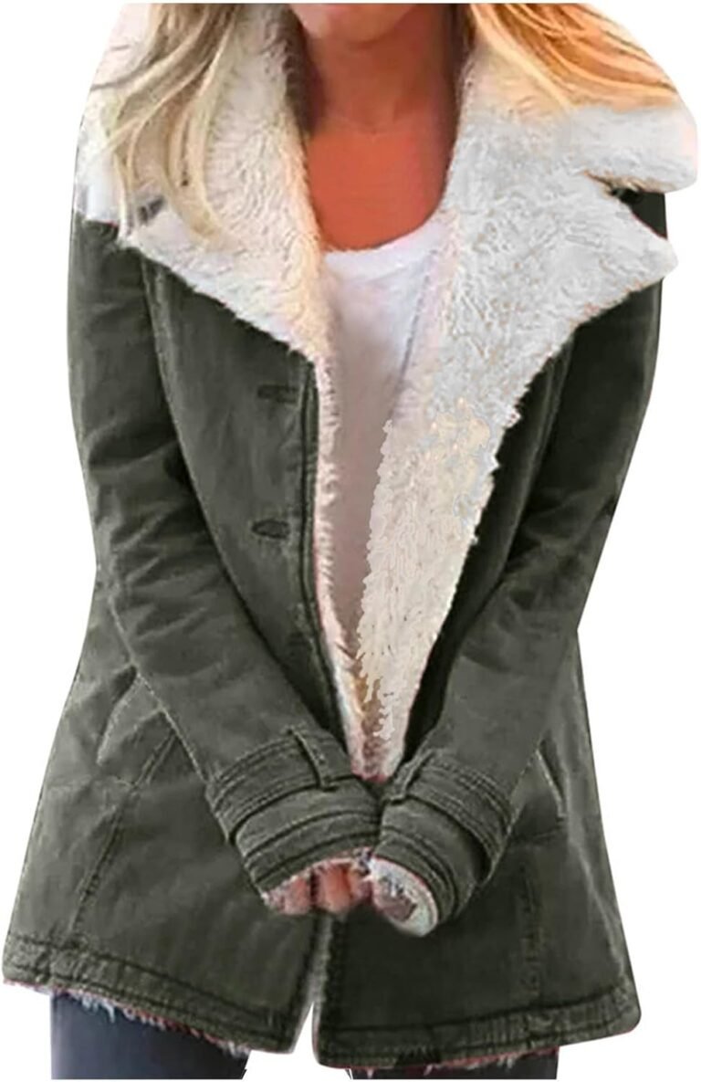 Women’s Fleece Jacket Buttons Warm Lapel Coat Thick Wool Jackets Fur Jacket Plaid Large Size Cardigan Casual Fashion Winter Outerwear Loose Comfort Fleece Lined Parka
