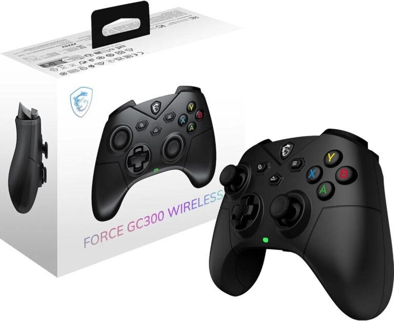 MSI FORCE GC300 WIRELESS Gaming Controller for PC – 2.4GHz, Bluetooth, USB Type-C to A – Wired/Wireless, 600mAh Li-ion Battery (20h), Interchangeable D-Pad, Dual Vibration Motors