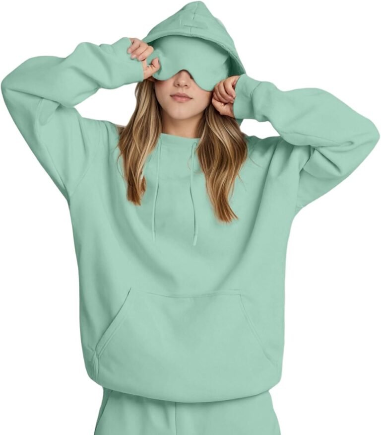 Nlaayong Travel Hoodie-Hooded Sweatshirt with Integrated Eye Mask Women Men Fashion Airplane Travel Hoodie with Hidden Pockets, Portable Blanket for Adults Solid Colour
