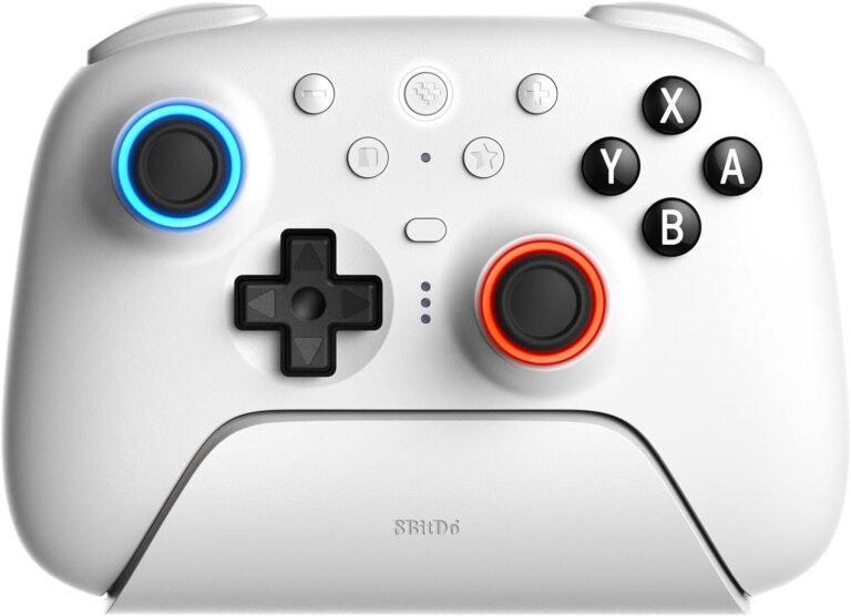 8BitDo Ultimate 2 Bluetooth Controller for Switch & Windows PC, Switch Pro Controller with TMR Joysticks, Switchable Hall Effect/Tactile Triggers, Vibration and Motion Control, RGB Fire Ring, White