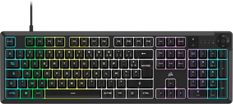 Corsair K55 Core RGB Wired Membrane Gaming Keyboard – Responsive Switches – Splash Resistant – Ten-Zone RGB – Multimedia Keys – iCUE Compatible – AZERTY FR – PC, Mac – Black