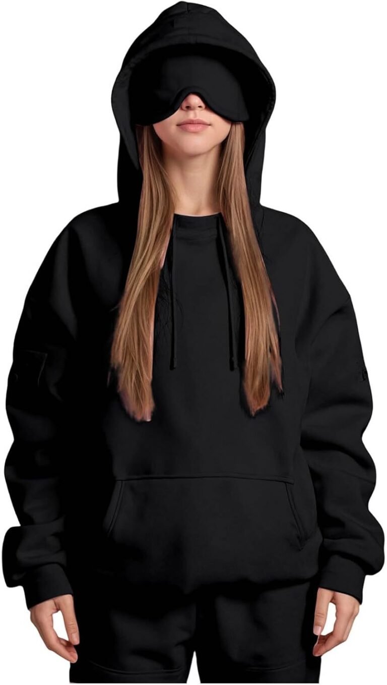 Sweat à Capuche de Voyage en Mode Avion avec Masque pour Les Yeux Intégré Confortable Unisexe pour Les Voyages en Avion Les Vacances Le Sommeil Couverture Portable S-4XL