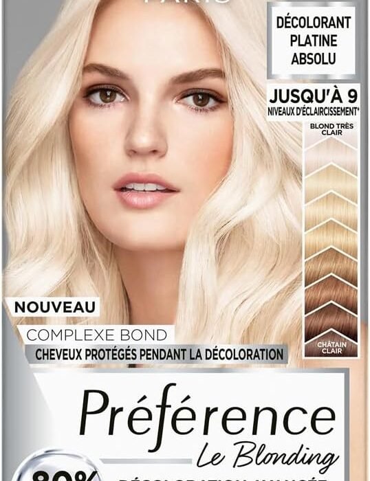 L’ORÉAL PARIS – Absolute Platinum Blonde Bleaching Kit – Protective Bond Complex – Less Brittle Hair – Deyellowing Care – Enriched with Citric Acid & Glycine – Blonding Preference