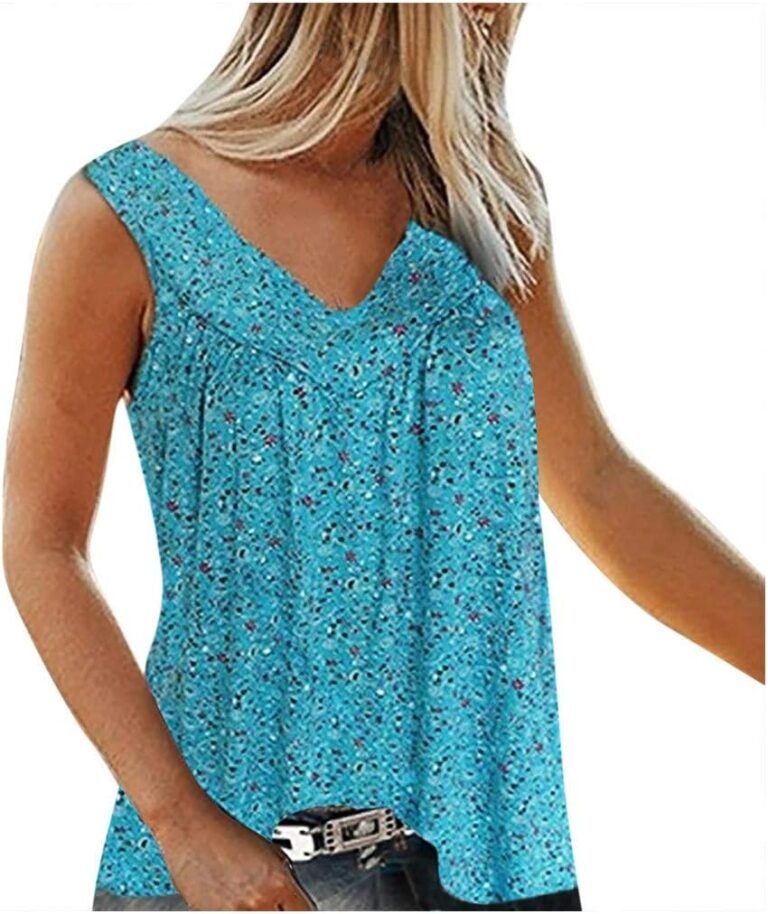 Debardeur Femme Tunique Grande Taille Blouse Chemise Oversize Gilet Long Ete Tops pour Dames Imprime Floral sans Col en V Manches Mode Décontractée Camisole Femme Sport All-Match Confortable T Shirt