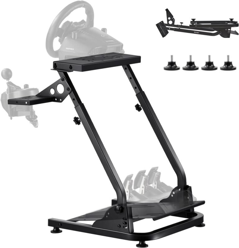 VEVOR Support de Volant Course Pliable Cockpit Simulateur Course Réglable, Compatible avec Logitech G29, G27, G920, G923, Thrustmaster T300RS T300GT T248 TS-PC TSXW, Pédales Simulateur Non Inclus