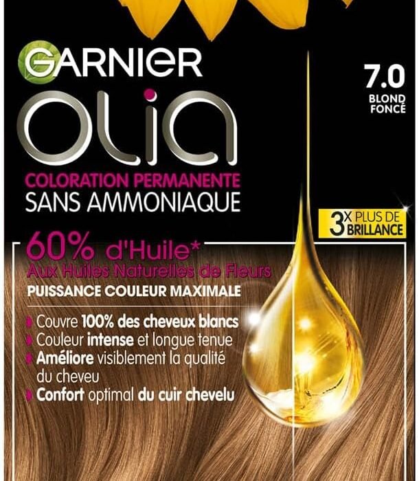 Garnier Olia Permanent Hair Dye, Ammonia-Free, Natural Flower Oils, Dark Blonde (7.0)