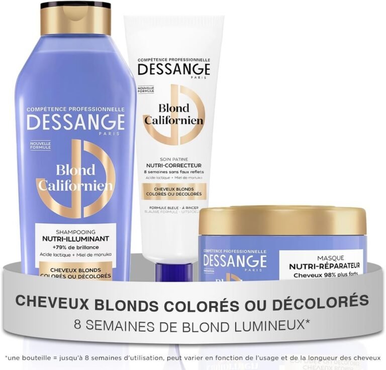 DESSANGE – Routine Hair Nutri-Correcting Californian Blonde – Shampoo 280ml + Mask 280ml + Blue Patina Care 140ml – Nourishes & Brightens Blonde – Blonde, Colored Or Bleached Hair