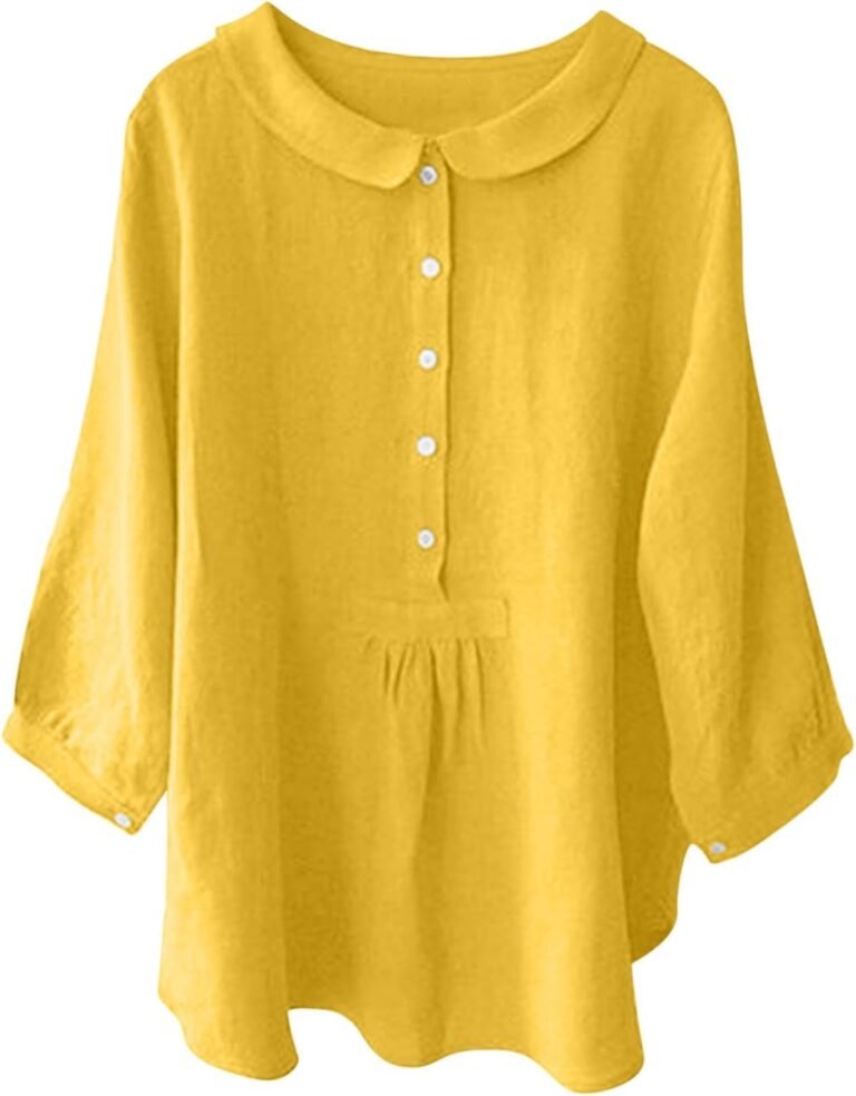 Women’s Large Size Cotton and Linen Lapel Long Sleeve Shirt Linen Shirt Women Buttons Work Blouse Elegant Blouse Fashion Casual Daily Tops Loose Tunic
