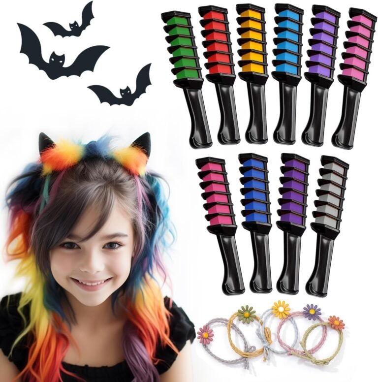 MAGICAT PEIGNE À CRAIE POUR CHEVEUX HALLOWEEN – 10 couleur de cheveux pour enfant et 5 élastiques I Pour deguisement halloween femme ou costume halloween enfant I Accessoire cheveux halloween I