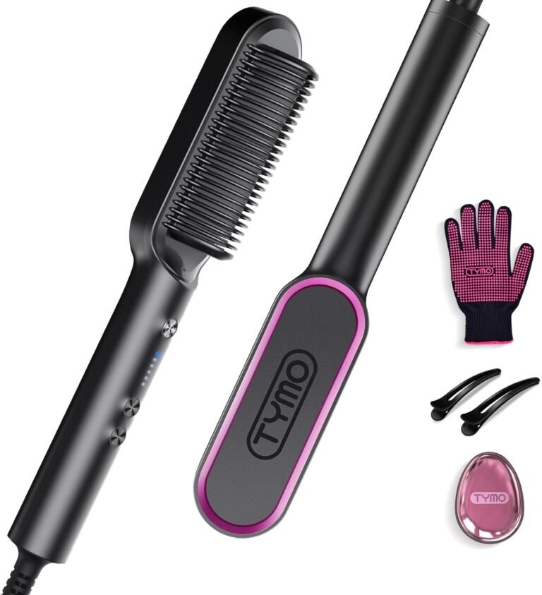 TYMO Hair Straightening Brush, Hair Straightening Comb with 25s PTC Heating, 5 Temperature Settings, Ceramic Hair Straightener, Anti-Burn, TYMO Ring Heating Brush
