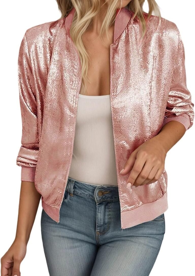 Generisch 2025 Women’s Casual Jackets Lightweight Slim Fit Reflective Zipper Jacket Solid Color Elegant Fashion Spring Autumn Outerwear Lightweight Hoodie