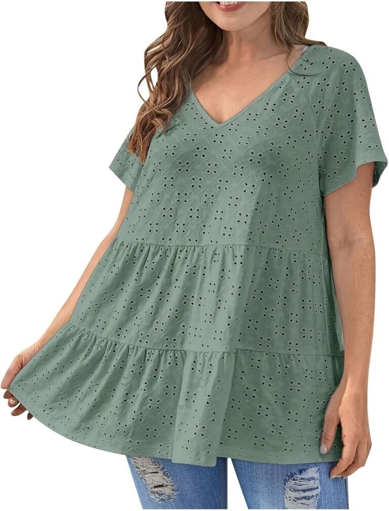 Women’s V Neck Short Sleeve Summer Top Large Size Solid Colour Beach T-Shirt Basic Lightweight Women’s Tops Fashion Casual Baggy Casual Blouse Comfortable Daily