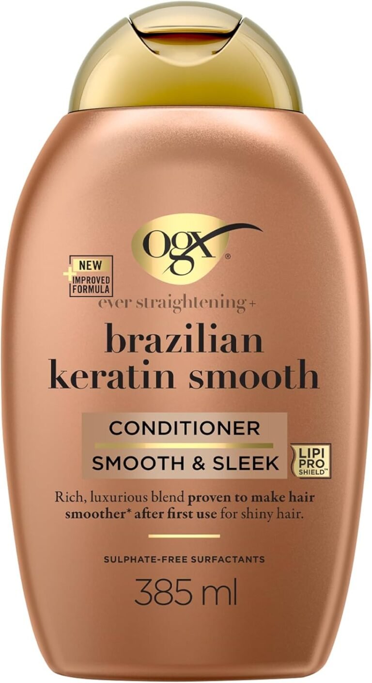OGX – Brazilian Smoothing Keratin Conditioner (385ml Bottle) – Keratin Smoothing Hair Care for Shiny Hair – Sulfate and Paraben Free Conditioner