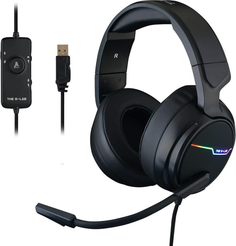 The G-Lab Korp Thallium Casque Gaming USB Son 7.1 Digital Surround – Micro Casque Gamer Audio Haute Qualité – Microphone à réduction de bruits – LED RGB – Compatible PC PS4 PS5 (Noir)