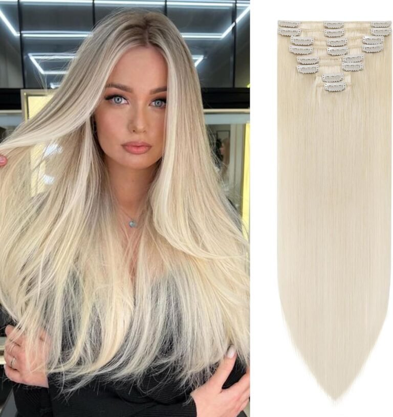 S-noilite Clip-In Human Hair Extensions, 8 Pieces, 18 Clips, 100% Remy Hair Extension, Natural Hair Clip In Extensions for Women, 20 cm, 45 g, Platinum Blonde #60